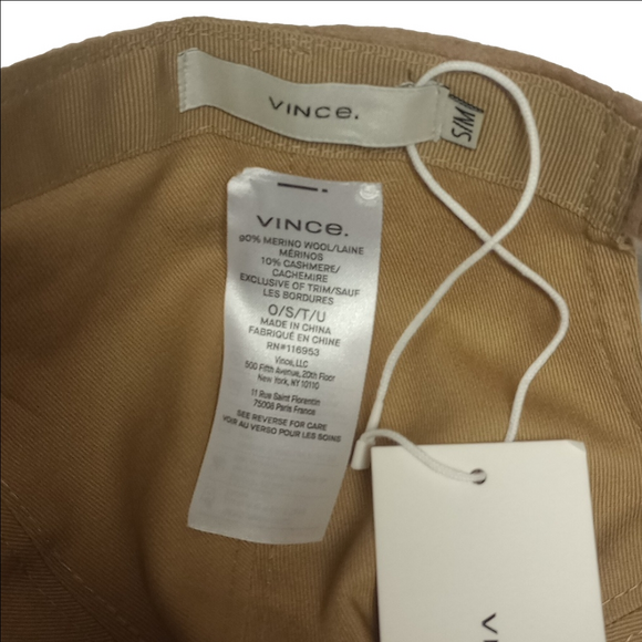 🆕 VINCE TAN CAMEL MERINO WOOL CASHMERE  BLEND UNISEX BASEBALL CAP▪️S/M - Picture 7 of 8